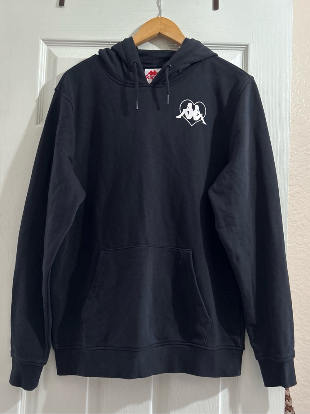 Men’s Kappa Black Hoodie Sweatshirt with Heart Logo Sz L